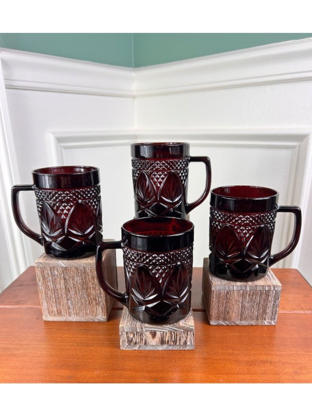 Cristal D'Arques Durand Antique Ruby Red Glass Mugs.